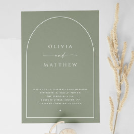 Convite Casamento de Arch Minimalista de Dusty Sage Verde.