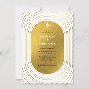 Convite Casamento de Arch Minimalista Moderno Branco e Dou