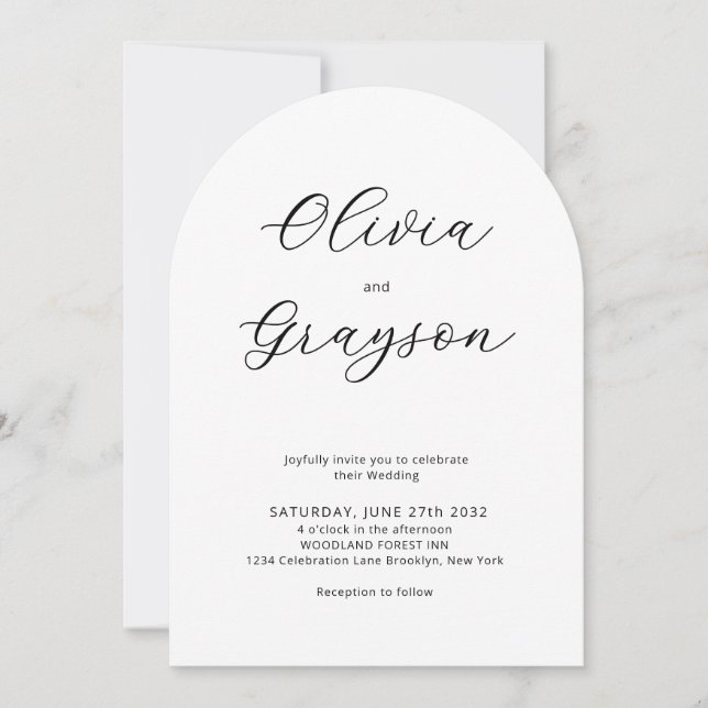 Convite Casamento de Arch RSVP com código QR de caligrafia (Frente)