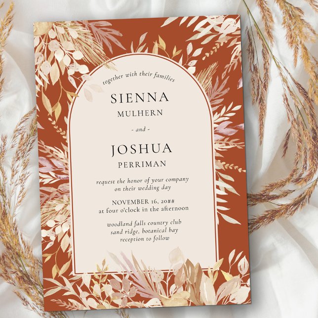 Convite Casamento de Arch Terracotta Cream com estrutura b (Wedding Arch Invitation in Terracotta with neutral fall leaves)