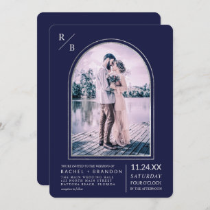 Convite Casamento de Arco Azul com Marinho de Prata Simple