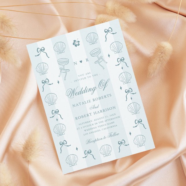 Convite Casamento de Arco Azul Costeiro Desenhado à Mão (Criador carregado)