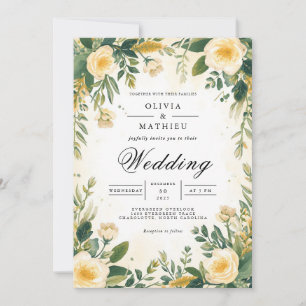 Convite Casamento de Arco Botânico Floral Amarelo Suave
