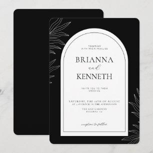Convite Casamento de Arco Branco e Negro Elegante Moderno