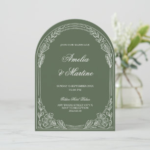 Convite casamento de arco de azeitona verde chic dinheiro