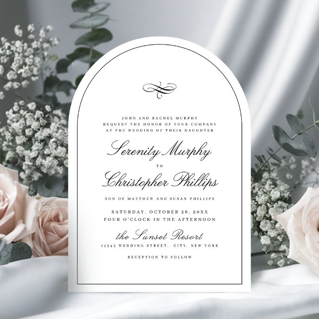 Convite Casamento de Arco de Script Clássico de Elegância  (Simple Classic Elegance Script Arch Wedding Invitation)
