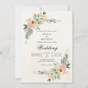 Convite Casamento de Arco Floral de Pêssego Blush