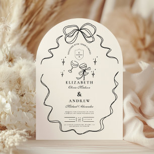 Convite Casamento de Arco Imísico com Champanhe de Doodle