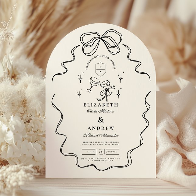 Convite Casamento de Arco Imísico com Champanhe de Doodle (Criador carregado)