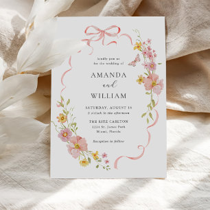 Convite Casamento de Arco Rosa de Flor Selvagem Elegante