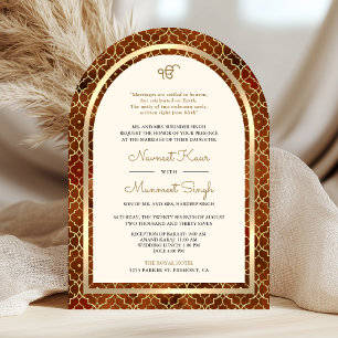 Convite Casamento de arco Sikh com código QR marroquino de