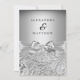 Convite Casamento de Arco Silver Leaf Swirl Silver Elegant