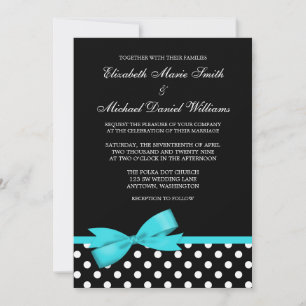 Convite Casamento de Arco Teal Faux Bolinhas Branco Negro
