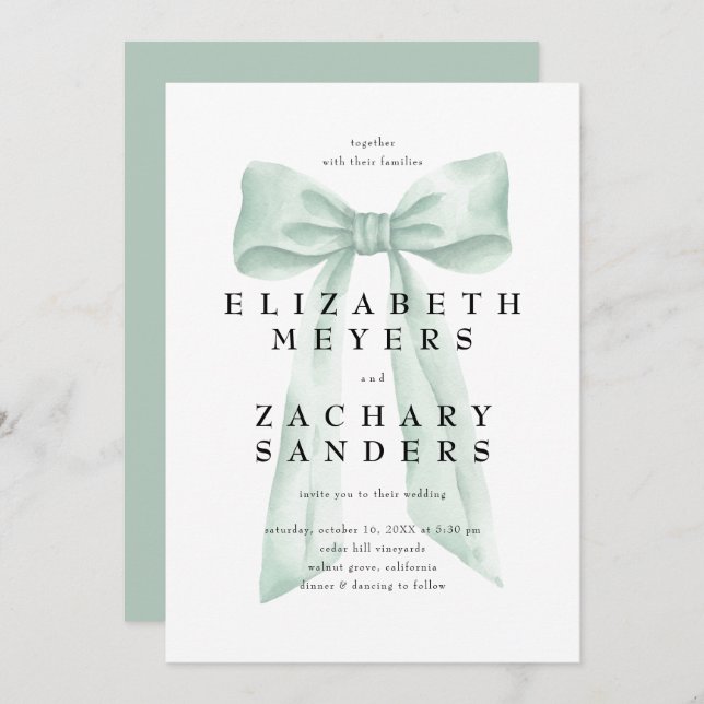 Convite Casamento de Arco Verde Elegante Sage (Frente/Verso)