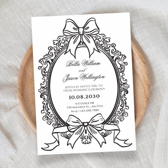 Convite Casamento de arco vintage preto e branco  (Criador carregado)