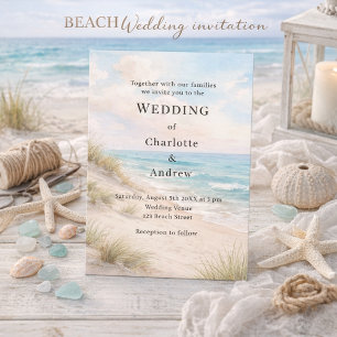 Convite Casamento de areia de dunas na praia em aquarela