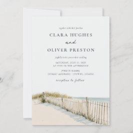 Convite Casamento de Areia Pálida Teal Script Cape Cod Dun