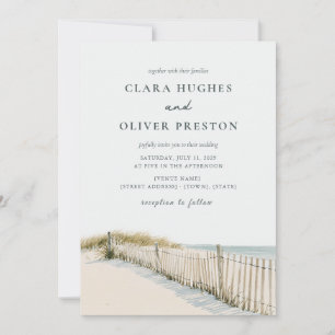 Convite Casamento de Areia Pálida Teal Script Cape Cod Dun