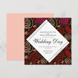 Convite Casamento de Arte Abstrata de Linha Única Vermelha