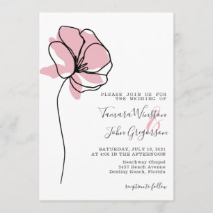 Convite Casamento de Arte com Linha de Desenho Floral Simp