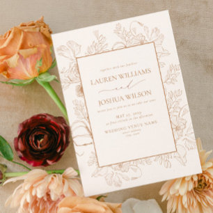Convite Casamento de Arte da Linha Floral Elegante Terraco