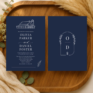 Convite Casamento de Arte de Linha de Celeiro Azul Marinho