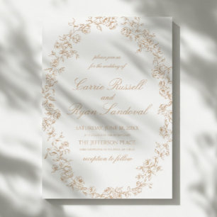 Convite Casamento de Arte de Linha Fina de Rosas Florais B