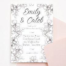 Casamento de Arte de Linha Floral Preta e Branca