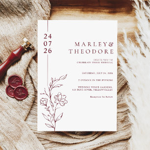 Convite Casamento de Arte de Linha Floral Tipografia Borgo
