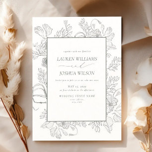 Convite Casamento de Arte de Linha Floral Verde Salvia