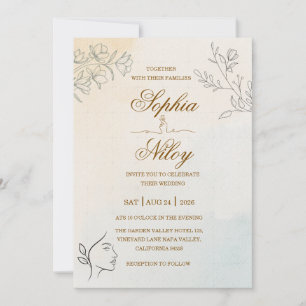 Convite Casamento de arte de linha minimalista moderna