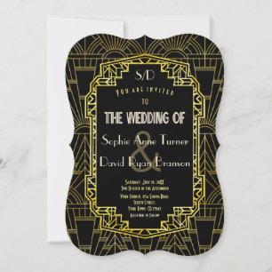Convite Casamento de arte em Deco de Excelente negro e Dou