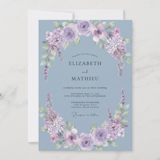 Convite Casamento de Arte Fina Lush Periwinkle (Frente)