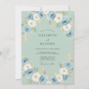 Convite Casamento de Arte Floral Azul
