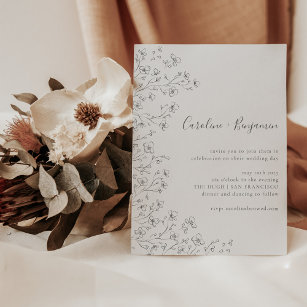 Convite Casamento de Arte Floral Branca Minimalista Boho N