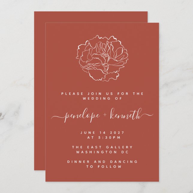 Convite Casamento de Arte Floral com Script Mínimo | Terra (Frente/Verso)