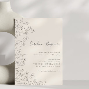 Convite Casamento de Arte Floral Preto Creme Boho Minimali
