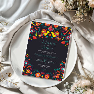 Convite Casamento de Arte Folk do México Black Fiesta Somb