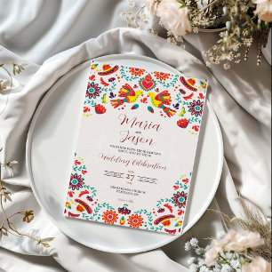 Convite Casamento de Arte Folk Mexicano Fiesta Sombrero