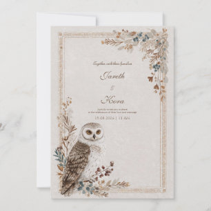 Convite Casamento de Arte Folk Rustic Owl