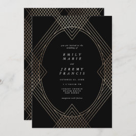 Convite Casamento de Arte Geométrica Deco Gatsby Dourado O