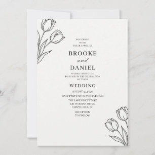 Convite Casamento de Arte Minimalista de Tulipa a Carvão