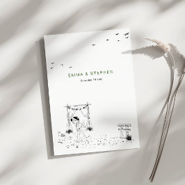 Convite Casamento de Arte Mínimo de Linha de Praia do Amor