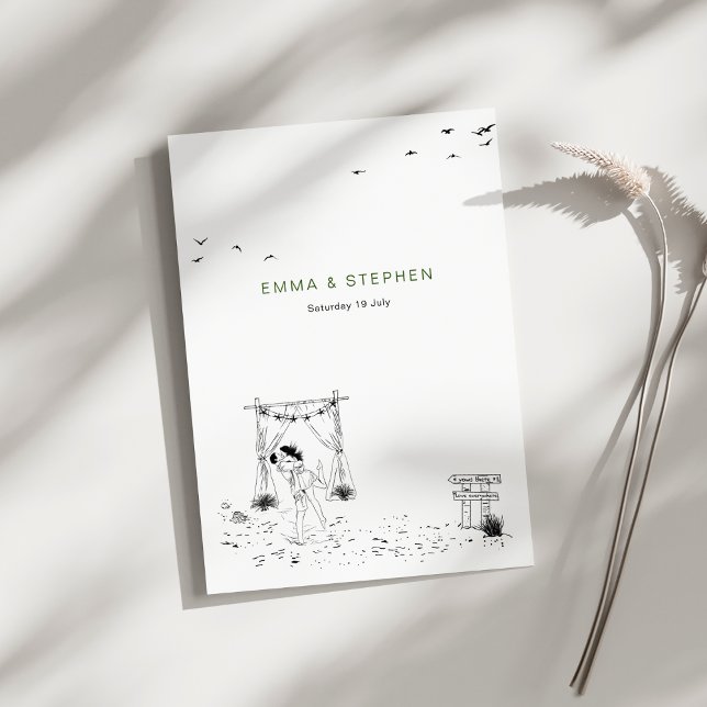 Convite Casamento de Arte Mínimo de Linha de Praia do Amor (Criador carregado)