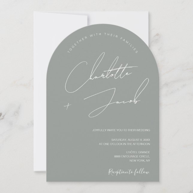 Convite Casamento de Arte Moderna de Sage Verde Minimalist (Frente)