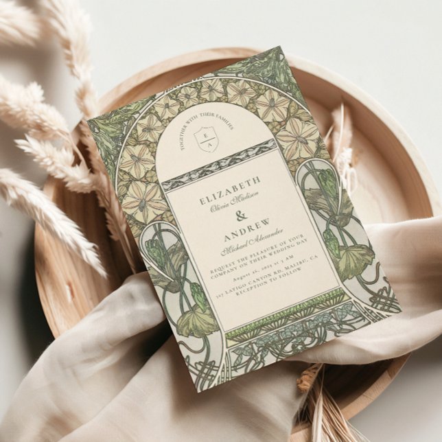 Convite Casamento de Arte Nova Flora Verde (Criador carregado)