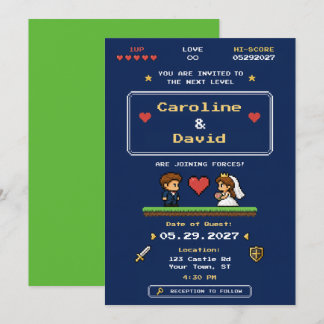 Convite Casamento de Arte Pixel de Jogo de Vídeo Vintage