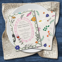 Convite Casamento de Arte Popular Floral Caprichoso Desenh