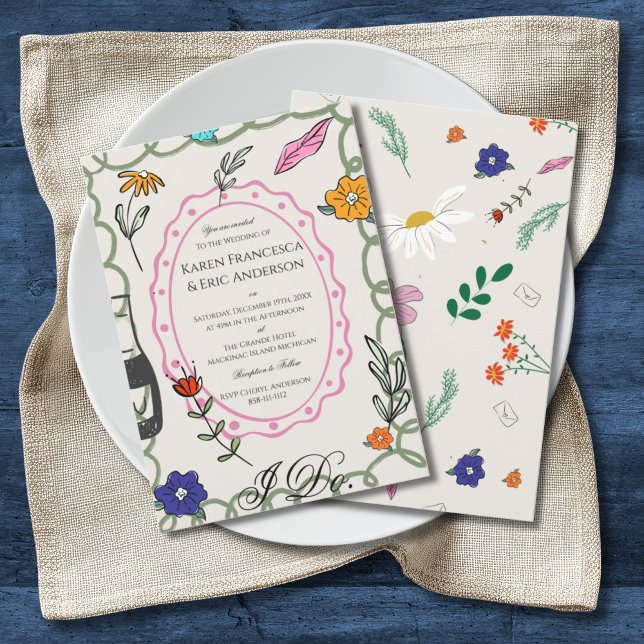 Convite Casamento de Arte Popular Floral Caprichoso Desenh (Criador carregado)
