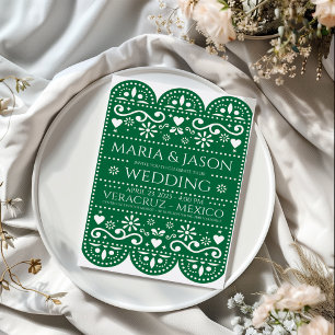 Convite Casamento de Arte Popular Papel Picado Verde Mexic